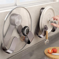 Wall-Mounted Suction Cup Pot Lid Holder with Rotating Design, Punch-Free Kitchen Storage Rack for Cutting Boards