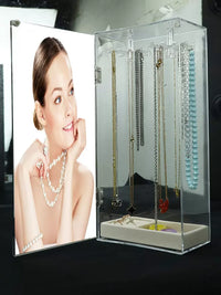 Acrylic Transparent Dustproof Necklace Display Stand with Door, Desktop Jewelry Organizer for Bracelets and Pendants