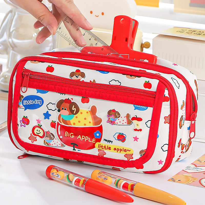 Dopamine Color Block Dachshund Flip Pencil Case for Students