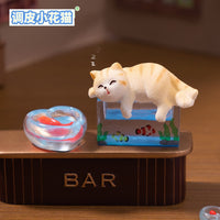 Cute Playful Fishing Cat Figurine Miniature for Dollhouse DIY Decor and Desktop Ornament