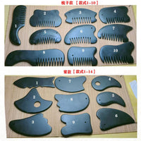 Black Bian Stone Gua Sha Board and Comb for Face and Body Massage