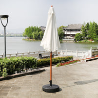 2.7m Outdoor Wooden Patio Umbrella with Pulley System for Garden Beach Pool Camping