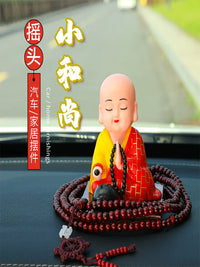 Solar Powered Nodding Monk Car Dashboard Ornament with Wooden Fish