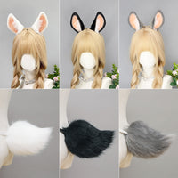 Plush Lolita Sweet Rabbit Ear Headband and Tail Set for Halloween Cosplay