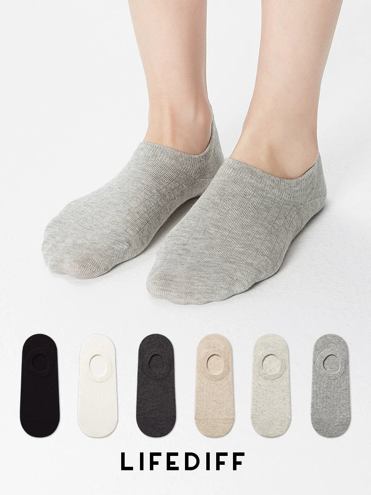 Women's No-Show Cotton Socks with Non-Slip Heel, Breathable Low-Cut for Summer and Spring