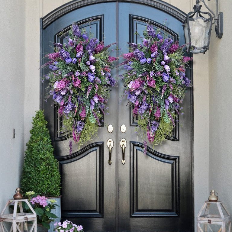 Spring Tulip & Hydrangea Wreath for Front Door Decor
