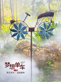 Outdoor Garden Iron Windmill Bicycle Model Yard Stake Decoration for Kids
