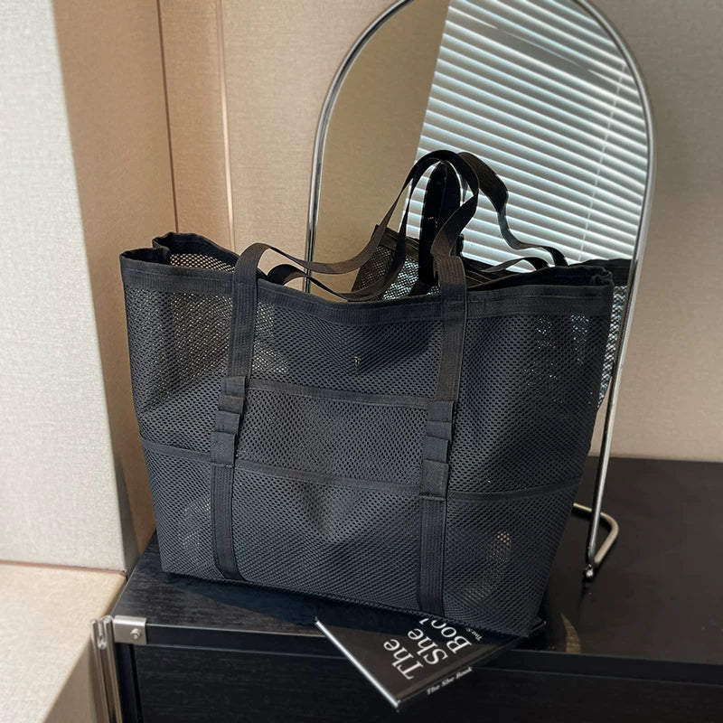 Large Capacity Mesh Beach Tote Bag for Swimming, Travel, and Gym