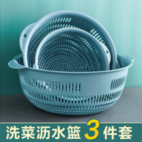 3-Piece Plastic Drain Basket Set for Washing Vegetables and Fruits