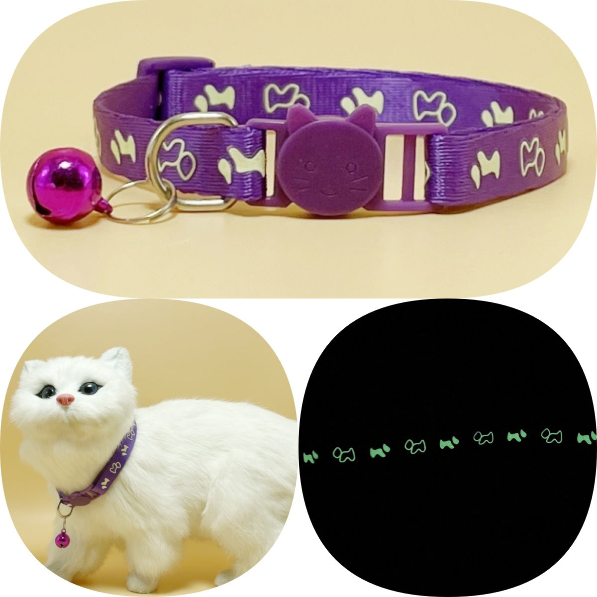 Adjustable Luminous Pet Collar with Bell and Safety Buckle for Cats and Small Dogs