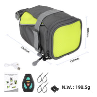 Bicycle Under-Seat Bag with Remote Control Turn Signal LED Tail Light and Phone Storage