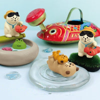 Zakka Japanese Style Summer Garden Cat Miniature Resin Figurines for Micro Photography Decor