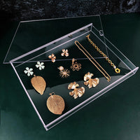 Acrylic Clear Tray with Lid, Rectangular Desktop Organizer for Jewelry & A4 Documents