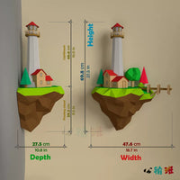 70cm Tall Island Lighthouse Low Poly 3D Paper Model Kit with LED Strip