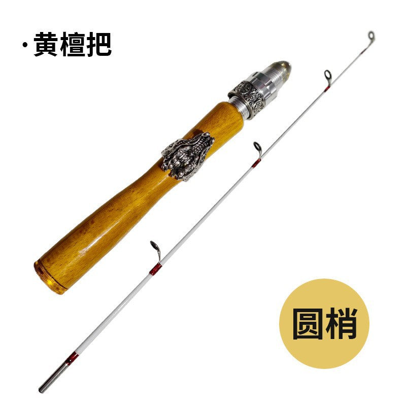 Solid Wood Ice Fishing Rod with Flat Tip and Large Guides, Portable Winter Fishing Pole