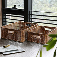 Woven Rattan-Style Storage Basket for Cosmetics, Snacks, and Sundries - Rectangular Desktop Organizer
