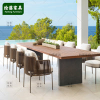 Nordic Outdoor Rattan Woven Dining Chair and Table Set for Garden Patio