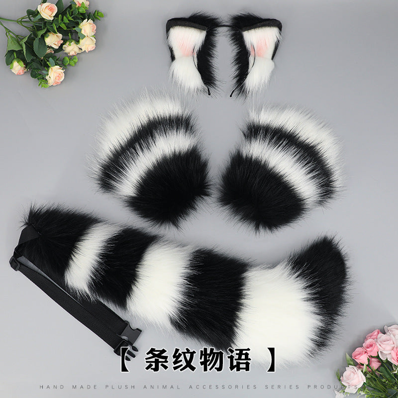 Plush Animal Ear Headband and Tail Set for Cosplay