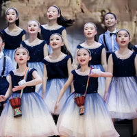 Girls' Choral Performance Dress with Pearl Headband for School Stage & Dance