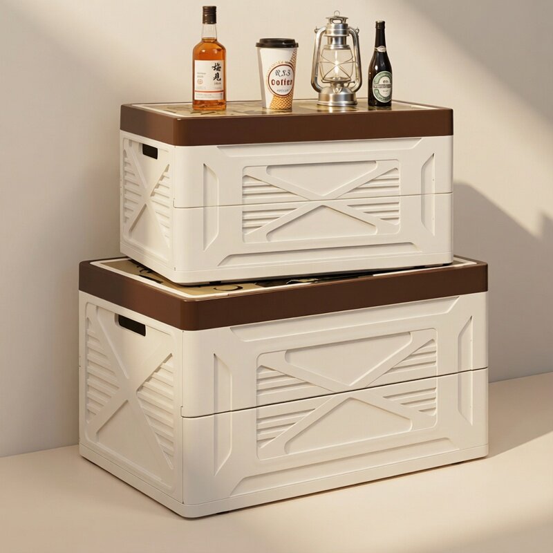 Foldable Storage Box with Lid and Handles for Camping, Car Trunk and Outdoor Organization