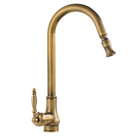 European Style Pull-Out Kitchen Faucet with Hot & Cold Water, Anti-Splash, Brass Retro Design