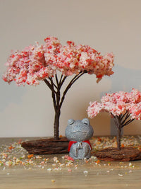 Japanese Style Miniature Cherry Blossom Tree Figurine for Dollhouse Diorama and Desktop Decor