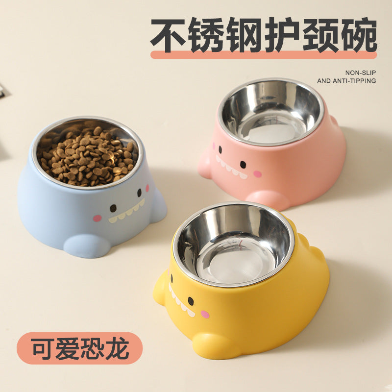 Macaron Color Pet Bowl with Elevated Stand, Non-Slip Stainless Steel Food and Water Feeder for Cats and Small Dogs