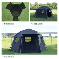 Hexagonal Automatic Ridge Tent Tarp 2-in-1 Rainproof Sunscreen Camping Shelter with Titanium Coating