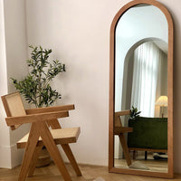 Vintage Solid Wood Dressing Mirror Cherry Wood Full Length Arch Floor Mirror Wall Mounted French Arch Mirror