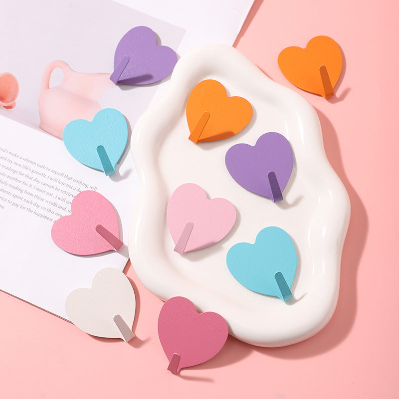 Heart-Shaped Self-Adhesive Hooks for Home and Kitchen, No-Drill Strong Wall Hangers
