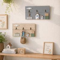 Nordic Style Wooden Wall Mounted Key Holder with Hooks for Entryway