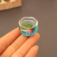 Miniature Dollhouse Round Fish Tank with Aquatic Plants and Fish