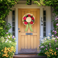 Sunflower and Bee Wreath for Front Door Decor, Artificial Straw Hat Floral Garland for Home Living Room