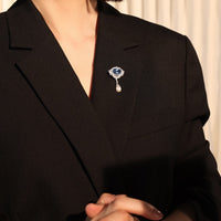 Vintage Blue Spinel Teardrop Brooch S925 Sterling Silver Gold Plated Pin
