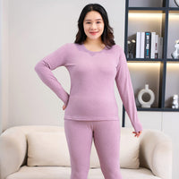 Women's Plus Size Thermal Underwear Set with Cashmere & Silk Blend Lining