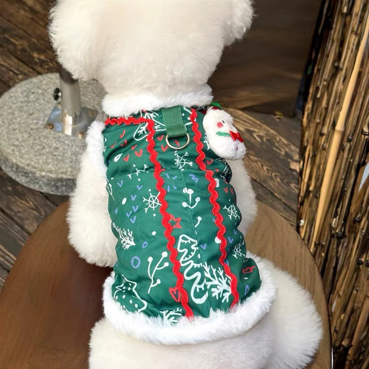 Christmas Green 3D Ornament Pet Vest for Small Dogs Teddy Bichon Winter Warm Dog Clothes