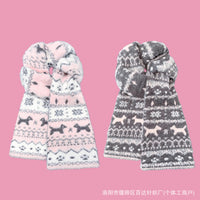 Winter Fair Isle Cat Dog Reversible Jacquard Knit Scarf for Women, Thick Warm Long
