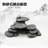 Resin Turtle Basking Platform with Hiding Cave - Simulated Pebble Design for Aquarium Decor