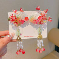Girls' Chinese Style Hanfu Hair Clips with Tassels and Glazed Ornaments