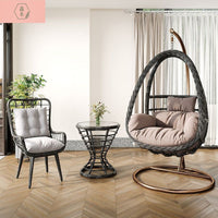 Indoor Outdoor Wicker Swing Chair with Stand and Table, Single/Double Seater Hanging Basket Chair for Patio Balcony Garden