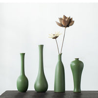 Jingdezhen Ceramic Retro Green Vase for Dried Flowers, New Chinese Zen Home Decor