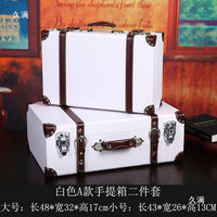 Vintage European Style Wooden Storage Trunk Suitcase with Faux Leather Accents for Decor and Photography Props