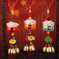 Lucky Cat Ceramic Car Charm with Bell for Safe Travels