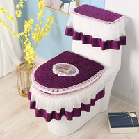 Nordic Wedding Red Toilet Seat Cover Set, Plush Fabric Zippered, 3-Piece, All Seasons
