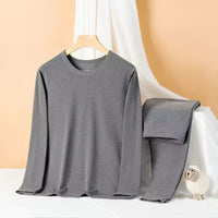 Unisex De Velvet Thermal Underwear Set Round Neck Slim Fit Base Layer