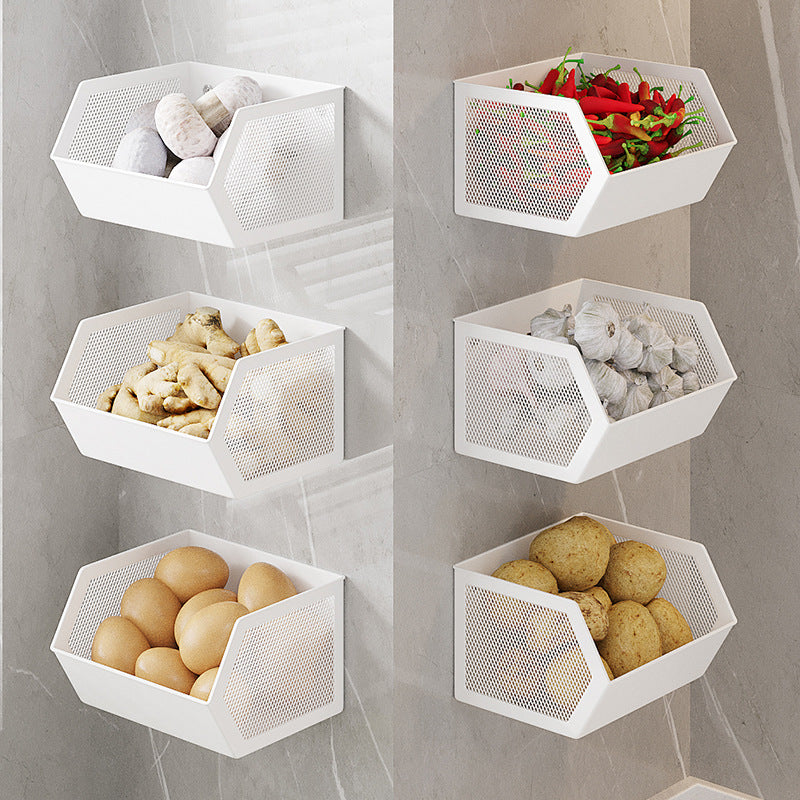 Wall-Mounted Kitchen Storage Basket for Spices, Fruits, and Vegetables