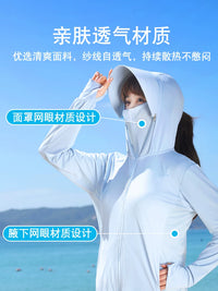 Women's Lightweight UPF 50+ Sun Protection Jacket with Detachable Hood, Breathable Ice Silk Fabric