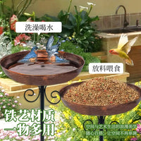 Outdoor Garden Bird Bath Feeder with Stake, Cast Iron Decorative Hummingbird Waterer