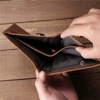 Handmade Crazy Horse Leather Bifold Wallet for Men, Genuine Cowhide Multi-Card Holder with Large Capacity