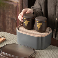 Yixing Zisha Ceramic Tea Caddy with Airtight Spiral Lid for Loose Leaf Tea Storage